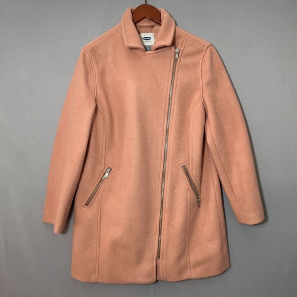 Old Navy Pea Coat Womens Large Pink Zippered Collared Preppy Modern Outerwear - Picture 2 of 7